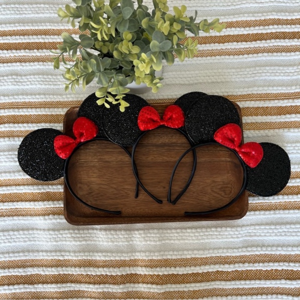 3 Mouse Ears Bow Headbands Sparkly Princess Party Decoration Mouse Ears
